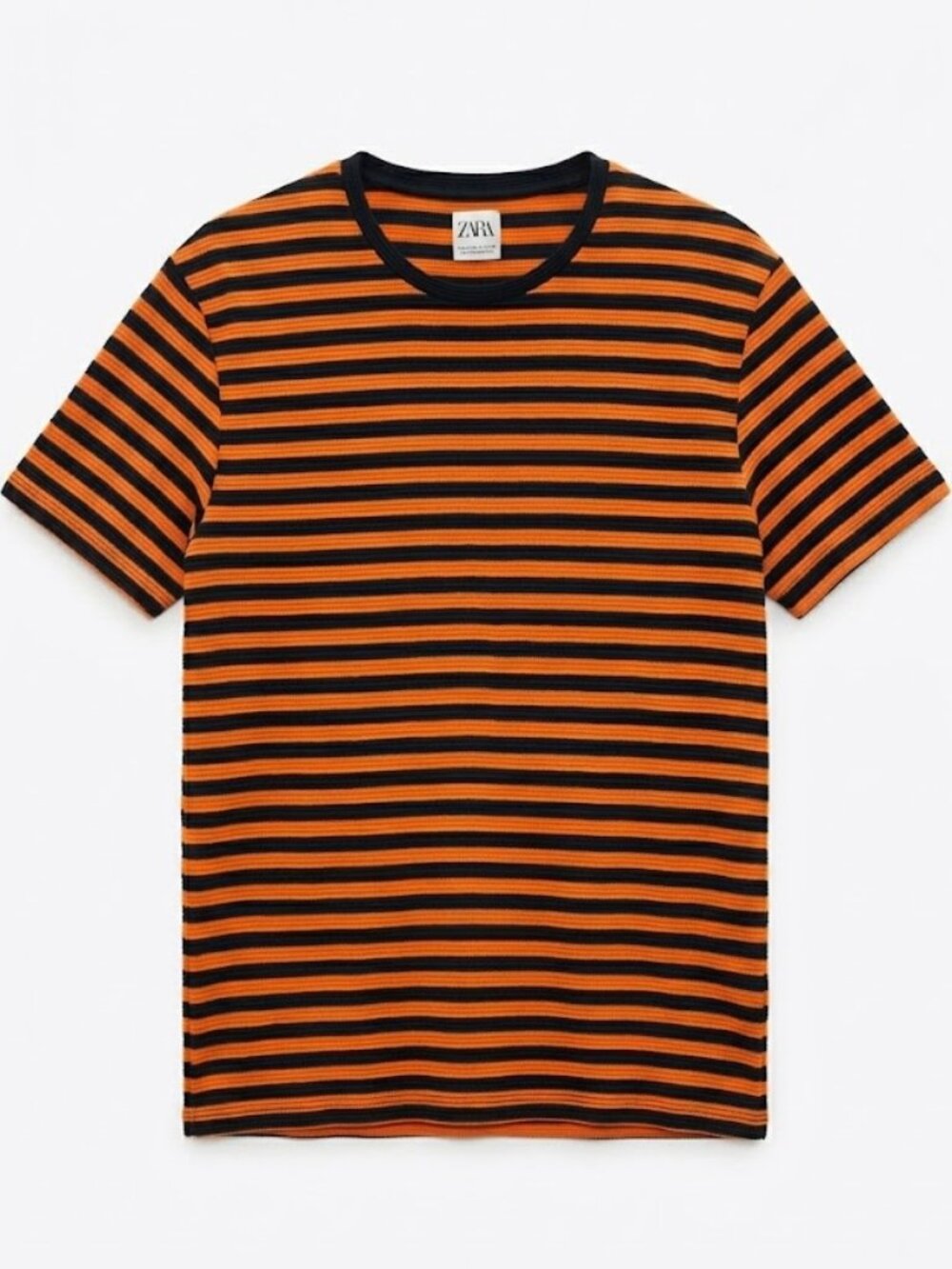 Zara Orange Black Striped Top Large Ribbed T-Shirt Grunge Indie Sleaze Goth Tee